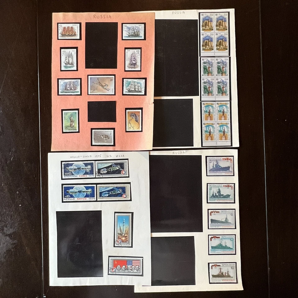 RUSSIA STAMPS ON ALBUM PAGES LOT MINT, CTO, BLOCKS, SPACE, SHIPS, DINOSAURS - Image 1 of 4
