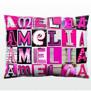 Personalized Pillow featuring the name AMELIA in photos of PINK sign letters - Picture 1 of 1