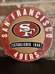 San Francisco 49ers NFL 12" Round Metal Embossed Sign Gym Garage Mancave SheShed - Picture 1 of 2