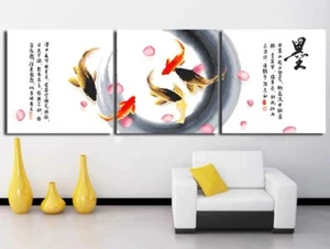 Chinese Ink Painting Fish Counted Cross Stitch Kit Stamped Printed Triptych Art - Picture 1 of 4