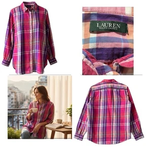 Lauren Ralph Lauren Women's Size L Long Sleeve Button Up Striped Top Shirt - Picture 1 of 8