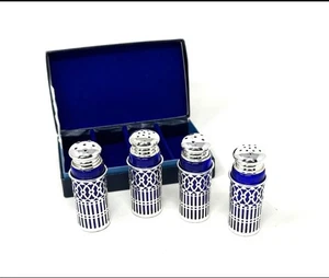 Geary’s Beverly Hills versilberte Salz & Pfefferstreuer Kobaltblau Glas Set - Bild 1 von 15