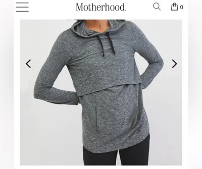 Motherhood Maternity Nursing Athletic Top Sz M Gray Hood Long Sleeve Thumb Holes - Image 1 of 4