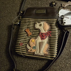 Nuevo CHALA Bolsos de Mano Labrador Perro Bandolera Marrón Rayas 2 Correas Ajustables - Imagen 1 de 11