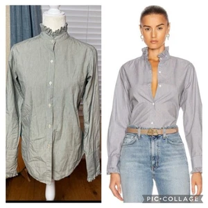 Nili Lotan Lydia Button Down Shirt Black Stripe Ruffle Neck Sz M $350 - Picture 1 of 11