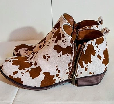 Botines Pierre Dumas Marrón Estampado de Vaca Cremallera Boho Western Vaquera Talla 8 Foto 1 de 4