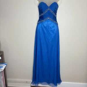 Y2K blau Strass trägerloses Ballkleid Kleid Gr. 2 elegant Herzausschnitt - Bild 1 von 8