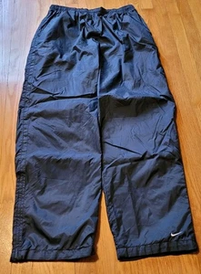 VTG Y2K Nike Windbreaker Lined Nylon Black Track Pants Ankle Zip Baggy Sz L Read - Picture 1 of 16