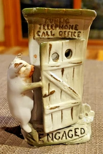 VTG PIG OUTHOUSE PUBLIC TELEPHONE CALL OFFICE ENGAGED PORCELAIN BUD VASE GERMANY - Picture 1 of 6