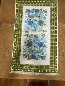 Asciugamano vintage MCM St. Mary’s floreale verde fiori frange retrò cotone USA - Foto 1 di 14