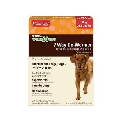 Worm X Plus De-Wormer for Medium & Large Dogs Over 25 lbs, 2 Tablets - Imagem 1 de 4