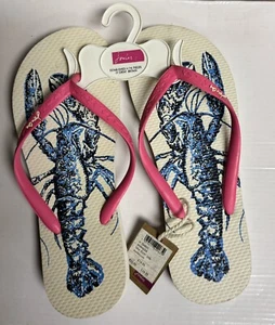 New JOULES White/Blue/Pink Lobster Flip Flops Women's 6 EU 37 - Picture 1 of 3