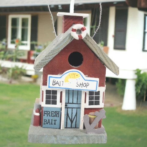 Wooden Bait Shop Birdhouse 6in Hanging Cardinal's, Robins, Blue Jay's, Etc Cover
