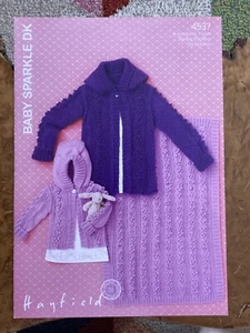Baby Knitting Patterns DK Cardigans & Blanket 18-26” Hayfield 4537 - Picture 1 of 2