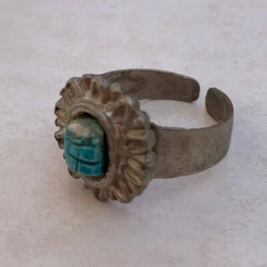 RARE UNIQUE ROMAN RING BRONZE RARE INTAGLIO VERY STUNNING WARRIOR BLUE STONE - Bild 1 von 2