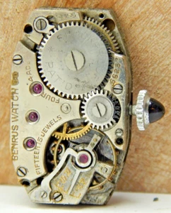 Vintage Benrus 15 jewel 4 adjustment art deco wrist watch movement and crown - Picture 1 of 4