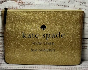 Kate Spade New York Glitter Gold Makeup Bag Authentic Live Colorfully B14 - Picture 1 of 10