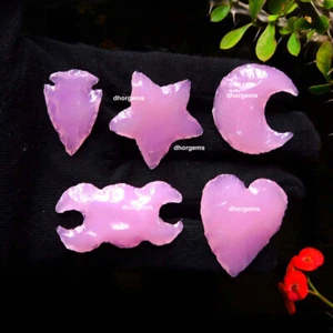 Set Of 5 Shape Stone Rose Quartz Crystal Crescent Metaphysical Glass Carving - Picture 1 of 8