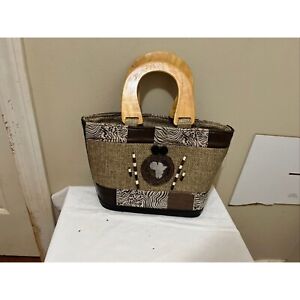 Safari/Animal Print  Handbag with Wooden Handles