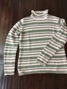 Eddie Bauer Green Pink Stripe Cotton Blend Roll Neck Sweater X-small - Picture 1 of 10