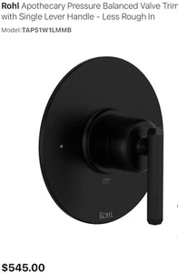 Rohl TAP51W1LMMB Apothecary Pressure Balanced Valve Trim Only Matte Black - Picture 1 of 21