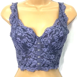 Victoria's Secret 32DD Bra Lined Demi Double Blue Purple Lace Dream Angel Floral - Picture 1 of 12
