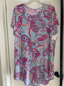 Bobbie Brooks Tunic Dress Turquoise fuchsia paisley print Stretch Womens 2X New - Picture 1 of 12