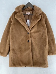 Philosophy Jacket Womens Medium Brown Furry Pea Coat Faux Fur Boho Plush NEW $98 - Picture 1 of 13