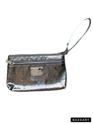 Michael Kors Metallic Clutch Bag | Silver Logo Wristlet | Designer Evening Purse - Image 1 of 4