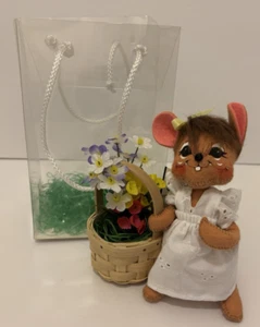 ANNALEE Doll 2003 Springtime Mouse NOS Wearing Eyelet Dress W/Basket Of Flowers - Picture 1 of 12