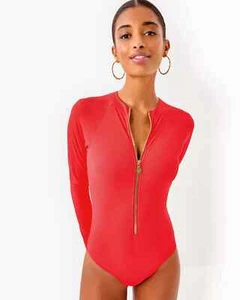 Lilly Pulitzer Randee Rashguard One-Piece Swimsuit Rococo Red SIZE 6/10 - Picture 1 of 6