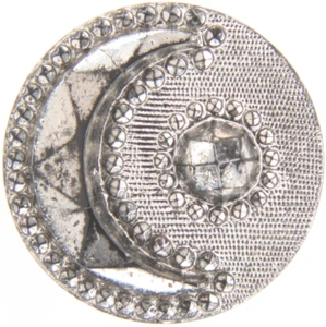 C1880s Victorian Black Glass Crescent Star or Sun & Moon Button Silver Luster - Picture 1 of 3