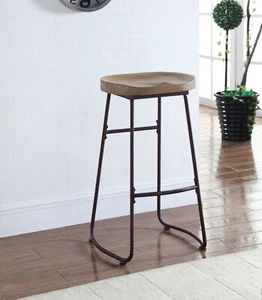 Rustic Backless Bar Height Game Room Stool Driftwood And Dark Bronze Metal - Picture 1 of 2