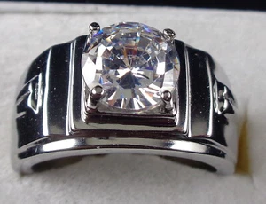 ROUND CUT AAAAA CZ SET ON STAINLESS STEEL RING 1 PIECE (#23) - Picture 1 of 6