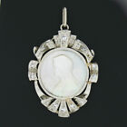 Antique Platinum Carved Mother of Pearl Virgin Mary 0.25ct Diamond Frame Pendant