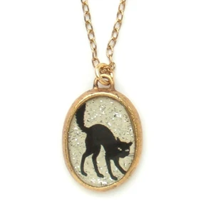 Maximal Art Halloween Necklace Black Cat John Wind Silhouette Gold Jewelry New - Picture 1 of 2