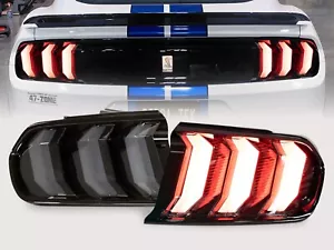 Tail Lights 2015-2022 Ford Mustang Gloss Black Housing Smoke Lens Sequential LED - Picture 1 of 9