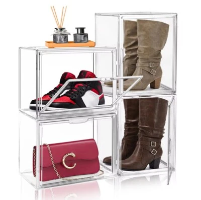 Clear Plastic Shoe Storage Boxes Drawer Stackable Foldable Durable Organiser - Image 1 of 4