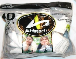 Athletech Boy's Low Cut Classic Sport White Socks    Shoe Size 9-2.5 10 Pairs - Picture 1 of 2
