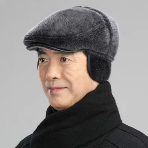 Faux Fur Newsboy Cap Flat Dad Visor Autumn and Winter - Picture 1 of 14