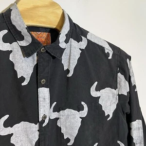 Native American Tradition Allen Wah Men’s XL Black Bull Button Down Western VTG - Picture 1 of 6