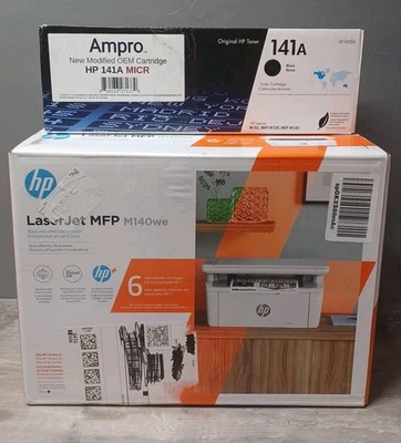 HP M140we LaserJet Check Printer Bundle with 1 OEM W1410A MICR Cartridge - Image 1 of 4