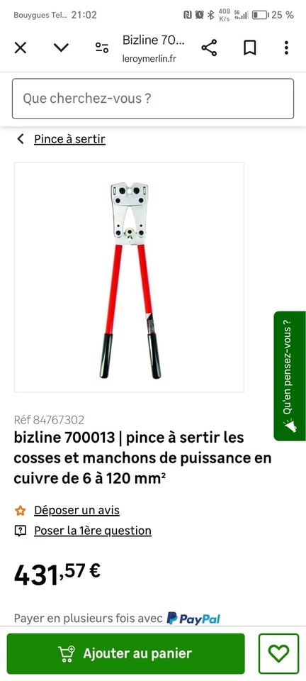 pince à sertir cosse Bizline 6-50 Mm2 - Photo 1/1