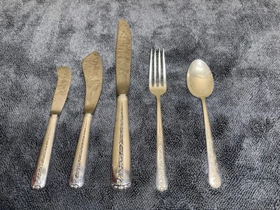 Cuchara, tenedor, 3 cuchillos Towle Sterling cubiertos Rambler Rose 5 piezas 1937 Foto 1 de 4