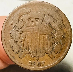 1867 Two Cent Piece 2C Ungraded Circulated US Copper Coin CC26941 - Picture 1 of 4