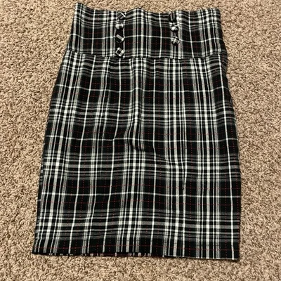 Y2K Wet Seal Midi Skirt Black And White And Red Plaid Small Vintage WithBack Tie - Image 1 of 4