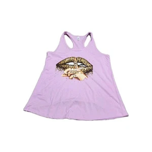 Shut The F Up Leopard Lips Hand Tank Top Purple Womens Ideal XXL - Picture 1 of 4