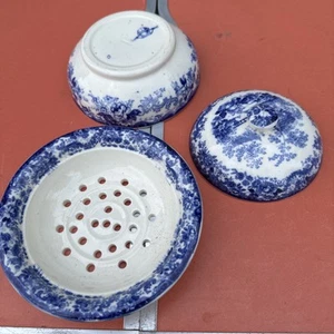 Rare Minton Genevese Blue & White Tranferware 3 Piece Soap Dish - Picture 1 of 4