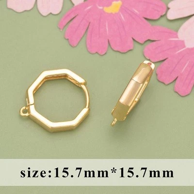 1Pair Gold Plated Hexagon Shape Hoop Huggies Earrings Component GCR511-Gold - Image 1 of 3
