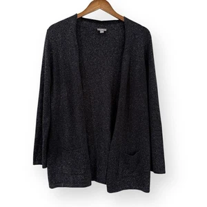 J Jill Cardigan Womens XS Black Speckled Silk Cotton Blend Long Sleeve Pockets - Picture 1 of 8